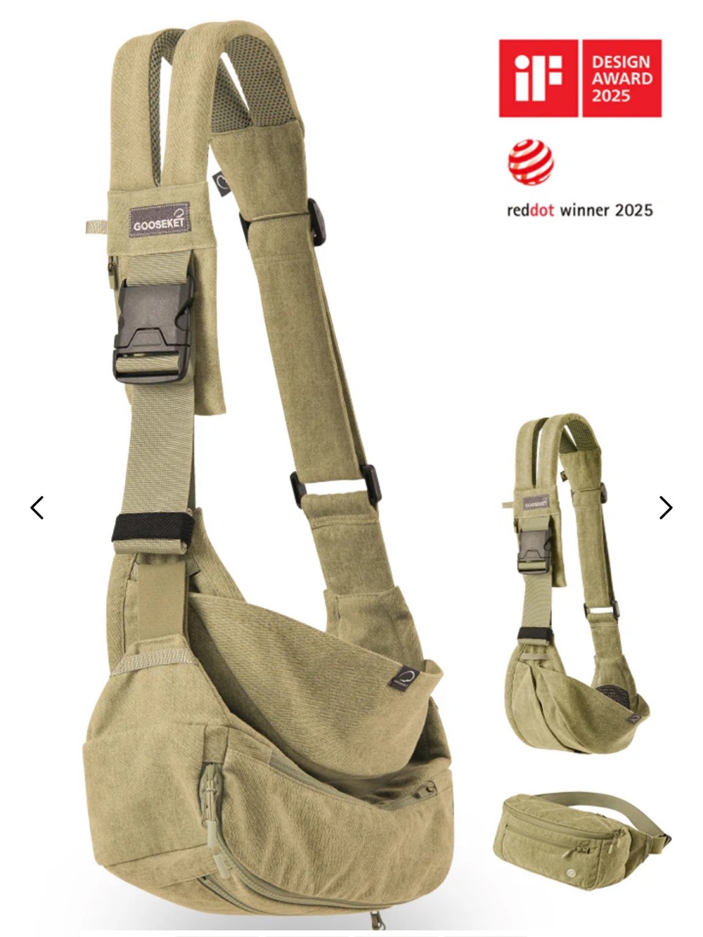 Gooseket Toddler Carrier Sling + Bag Khaki EUC